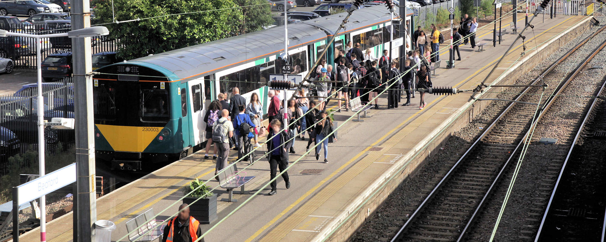 Train and passengers at Marston Vale station