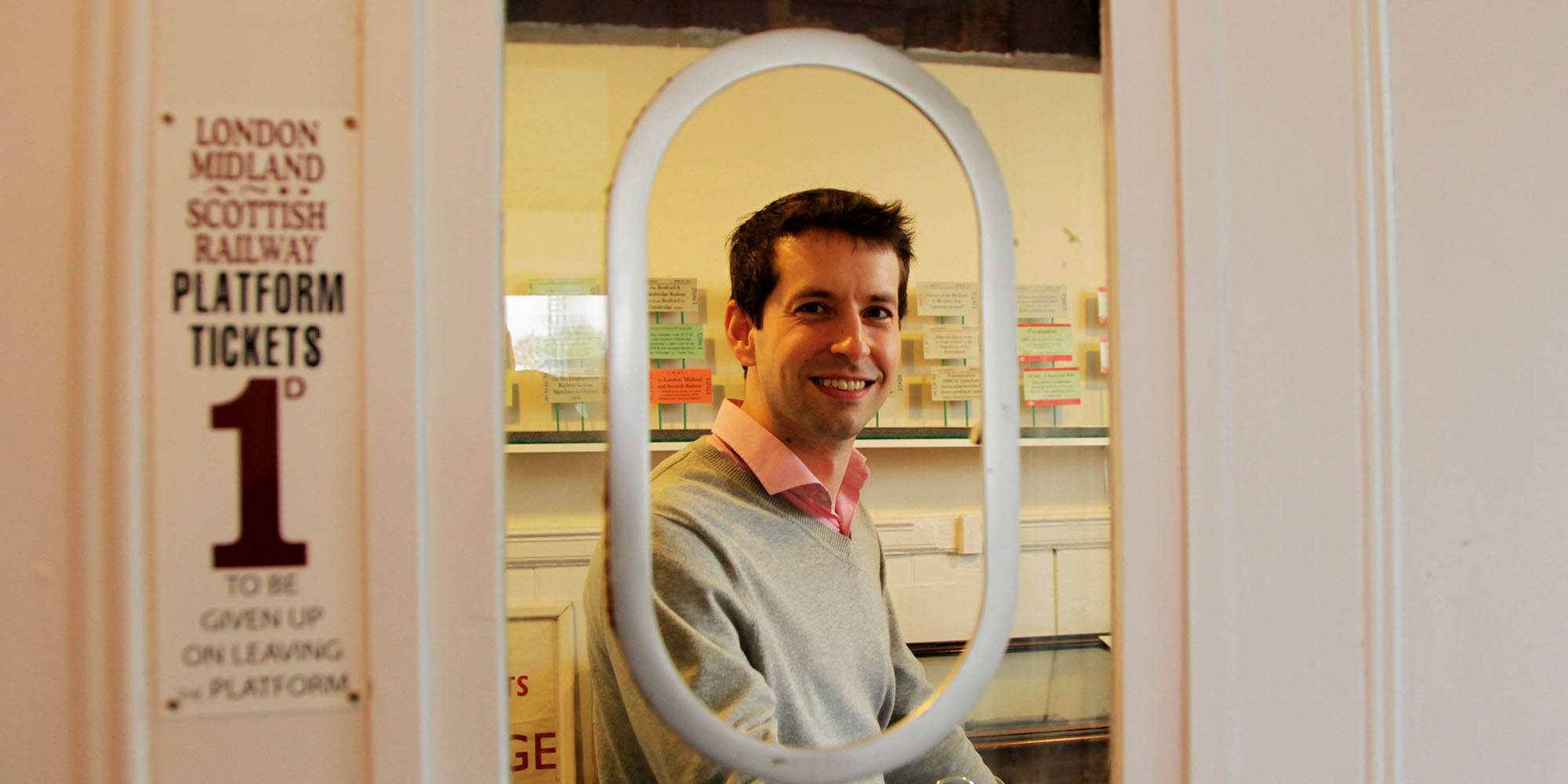 Man inside Ridgmont Heritage Centre ticket office