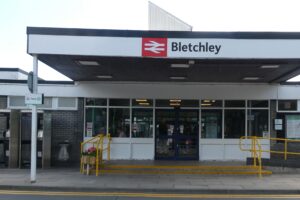 Bletchley Station Entrance with Planter
